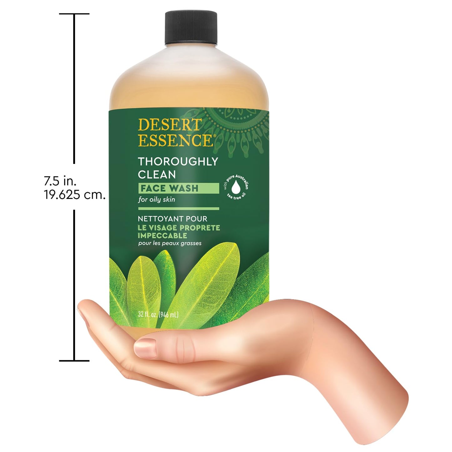 Thoroughly Clean Face Wash with Tea Tree Oil, Castile Soap and Coconut Oil - Organic Facial Cleanser for Sensitive and Oily Skin, Vegan & Cruelty-Free, 32 Fl Oz