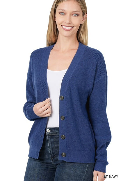 Drop Shoulder Button Front Viscose Sweater Cardigan