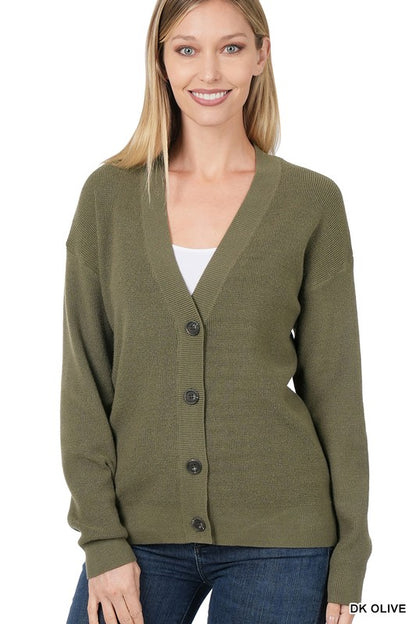 Drop Shoulder Button Front Viscose Sweater Cardigan