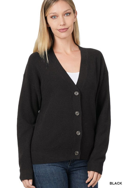 Drop Shoulder Button Front Viscose Sweater Cardigan