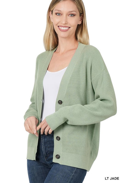 Drop Shoulder Button Front Viscose Sweater Cardigan